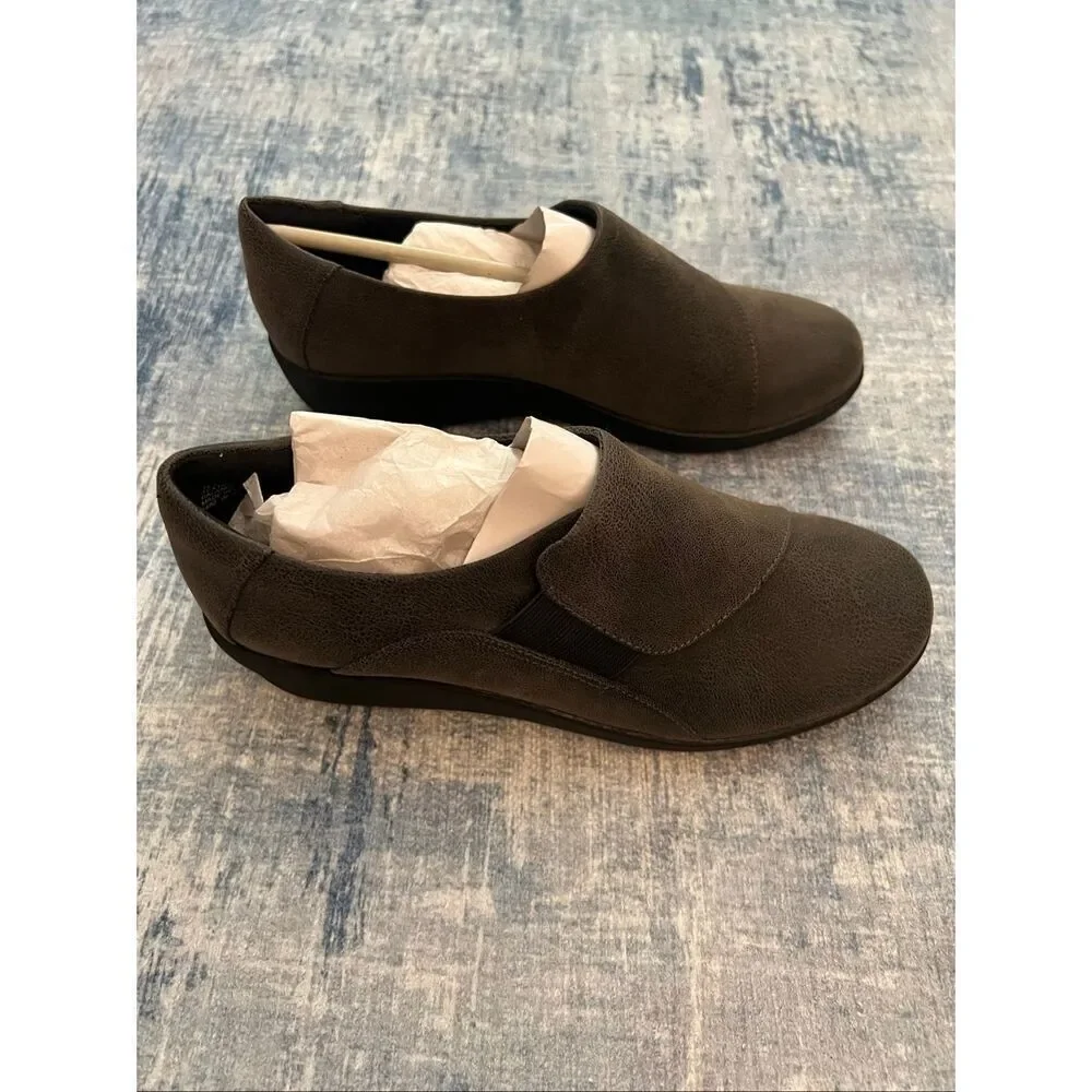 Easy Spirit e360 Grey Brown Kelt Casual Comfort Wedge Slip On Loafer 6.5 Wide